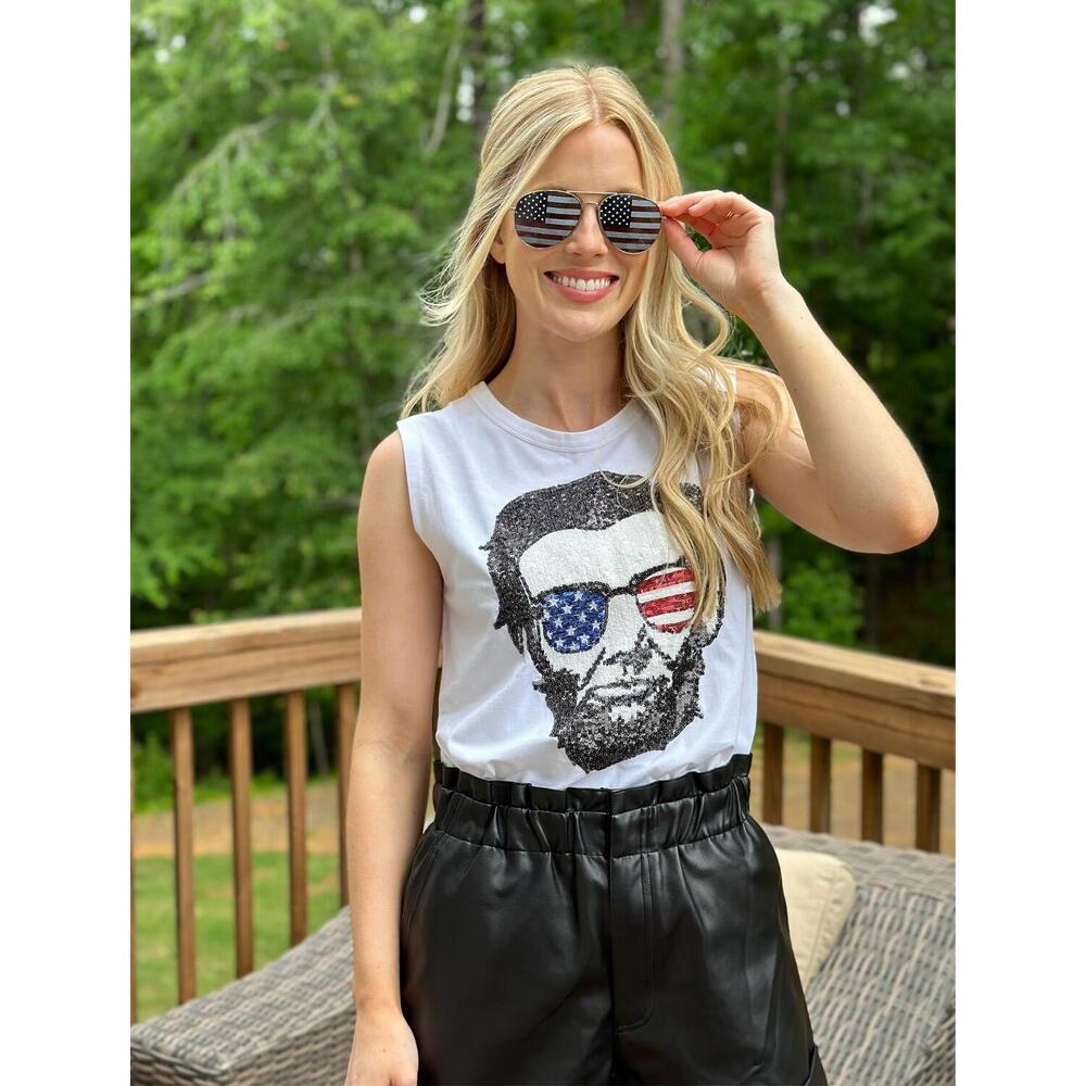 NEW STEWART SIMMONS abe sequin muscle tank top in whiote